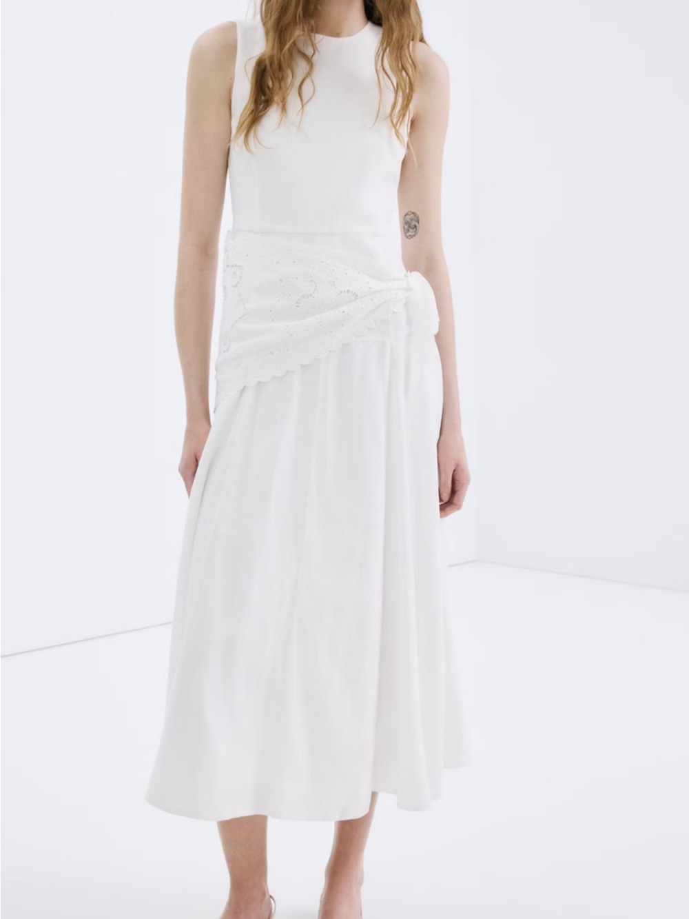 Mango White Sleeveless Maxi Dress with Lace Wrap Detail 7158